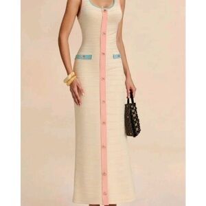 Commense Cream and Pink Maxi Dress
